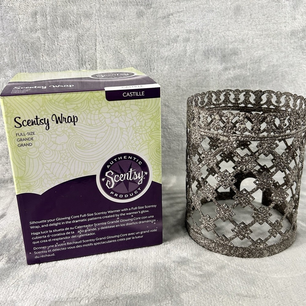 Scentsy‎ Castille Full Size Warmer Wrap Silver Glitter Lattice NIB New in Box